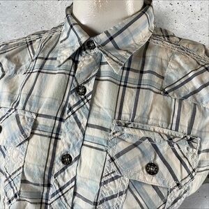 BKE Shirt Mens Large Slim Fit Pearl Snap Button Western Biker Goth Pockets S44